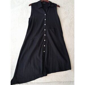 Womens Asymmetrical Linen Blend Minimalist Casual Shirt Dress Pockets Medium Blk